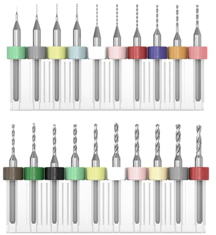 Alrens Juego 20 PCB Drill Bits 0,1–2,0 mm, microespirales de acero de tungsteno, fresado CNC, mini taladros de metal, perforación precisa HSS para placas PCB, escalera de presión, joyería y madera