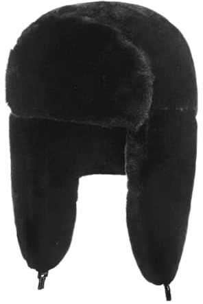 Chapka en Fausse Fourrure pour Homme Femme, Chapeau de Trappeur Anti-Vent Bonnets Aviateur d'hiver Chaud avec Earflap Casquette Russe pour Ski Chasse (FR/ES, Alpha/Lettres, Taille Unique, Noir)