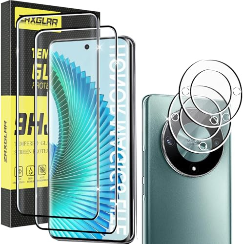 ZAXGLAR Protector Pantalla para Honor Magic 6 Lite 5G Cristal templado,2 x Protectores de Pantalla + 2 x Protectores de Lente de Cámara,Sin burbujas y duradero