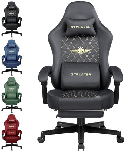 GTPLAYER Spelstol spelstol tyg ergonomisk spelstol kontorsstol, PC-stol, 150 kg, justerbar och svängbar bordsstol med fjädersittdyna och fotstöd, grå