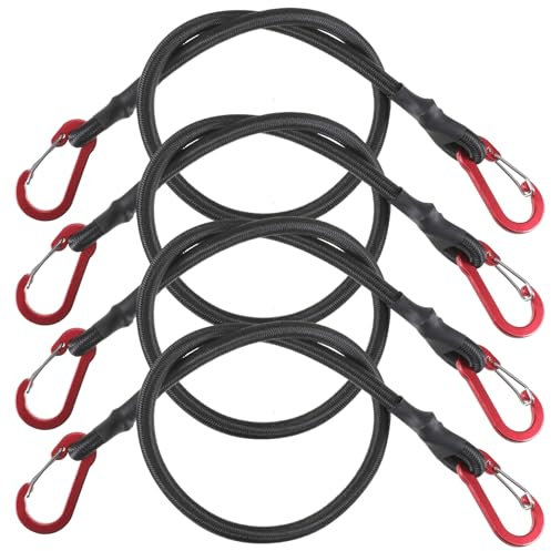 4 Pack 60cm Bungee Cords with Hooks, 8mm Bungee Straps Bungee Cords with Carabiner Clips, Bike Rack Straps Stretchable Luggage Bungee Cord, Bungee Carabiner, Carabiner Bungee Cord