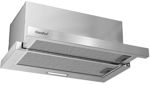 COMFEE' CHL03M21S Flachschirmhaube Dunstabzugshaube 60cm Umluft, 400 m³/h Luftstrom, Dunstabzug Unterbau Integrierte Einbau Flach Abluft Abzugshaube, Silber
