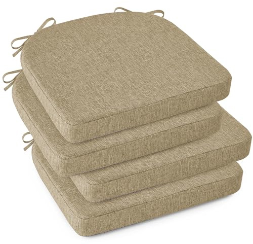 OVOV Chair Cushions for Dining Chairs Set of 4 Non Slip Indoor Kitchen Seat Cushions with Ties and Washable Cover for Dining Room Living Room 16'' x 16''x 2'' Beige