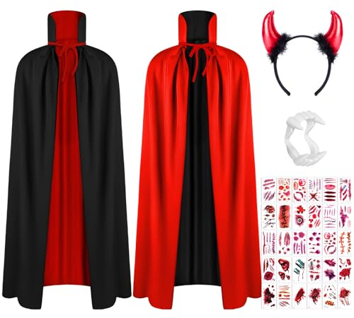 AOOWU Cape à Capuchon Double Face Vampire Adulte - Matière Polyester Doux & Accessoires Diable - Déguisement Halloween & Fêtes Thématiques - Costume Médieval pour Hommes et Femmes,150CM