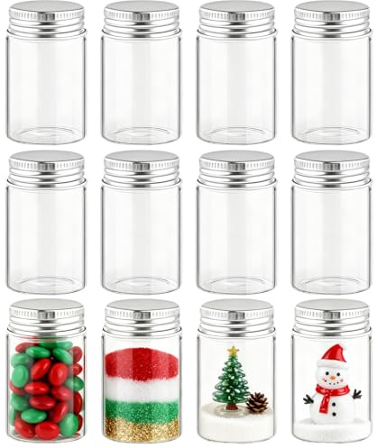Acetiti 12 Mini Glasflaschen 100ml mit Schraubverschluss aus Aluminium | 45mm x 80mm Kleine Gläser Klare Flaschen Leere Probengläser für Gewürze DIY Basteln Dekoration Hochzeit Party Geschenk
