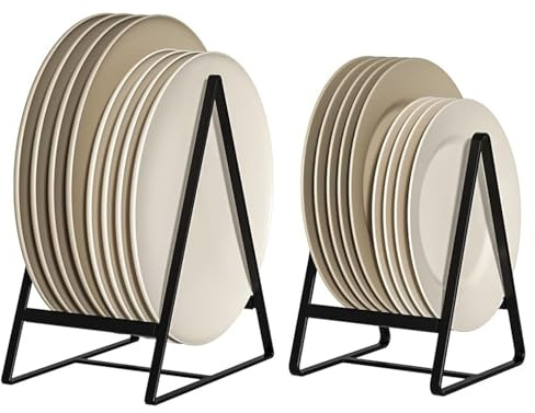 Taylor & Brown Triangle Plate Holder Organiser 2 Pack Upright Cabinet Dish Drying Rack Metal Plate Dish Organisers Racks Stands for Countertop and Cupboard - 1 Large & 1 Small, Black