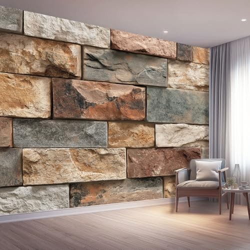 Papel tapiz fotográfico 250 x 175 cm paredes decoración de salón Diseño Retro para dormitorio sala de estar papel tapiz no tejido, Marrón Ladrillo De Piedra Textura