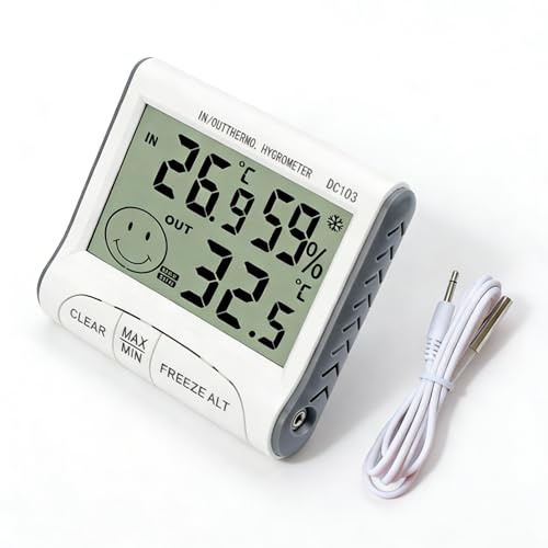Termómetro Higrómetro Digital con Sonda para Interior Exterior Medidor Humedad Temperatura Memoria Max Min Indicador Confort