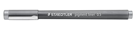 STAEDTLER pigment liner, grau, Linienbreite 0,5 mm, dokumentenechte Pigmenttinte, lange Metallspitze, lange Lebensdauer, 10 Fineliner im Kartonetui, 308 05-82
