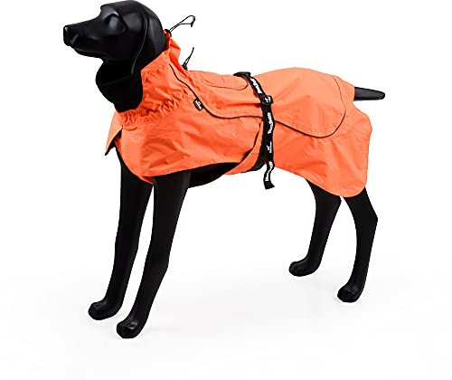 BlackDoggy Hunde-Regenmantel, Wasserabweisende Regenjacke & Outdoor-Jacke mit reflektierenden Rändern & verstellbarem Rollkragen + Taillengürtel – Leicht & Atmungsaktiv (M, Orange)
