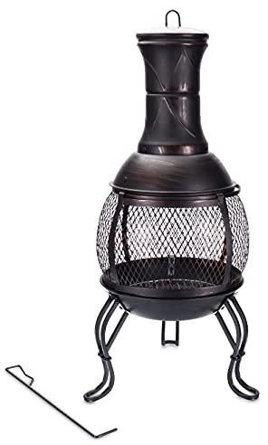 INtrenDU Gartenofen San Louis 90cm mit Funkenschutz und Schürhaken schwarz/kupferfinish