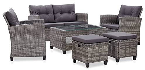 vidaXL Gartenmöbel 6-TLG. mit Auflagen Garten Sofagarnitur Sitzgruppe Sofa Lounge Gartenset Gartensofa Sitzgarnitur Poly Rattan Dunkelgrau