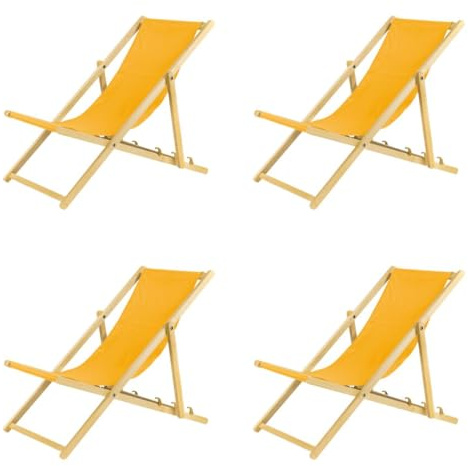 Anpassningsbar solstol av trä, hopfällbar solstol, strandstol, fällbar trästol, solstol, trädgårdsstol, solsäng (4, gul)
