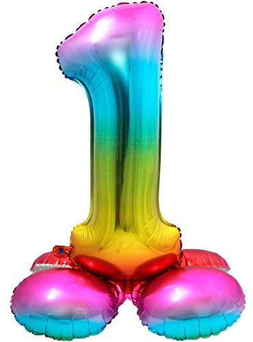 Globo de plástico Rainbow con base - Número 1 - aprox. 81 cm.