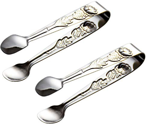 HEMOTON 2 Stück Silber Rose Griff Zuckerzange Edelstahl Kleine Vorspeise Zange Eiszuckerwürfel Servierzange Tee Party Zubehör