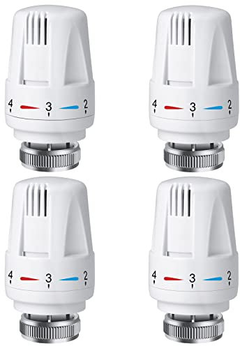 Swetup Trv Thermostatic Radiator Valve, 4 Pieces Thermostatic Valves Head Only, Radiator Thermostat Head M30 x 1.5, Standard Radiator Valves Replacement Head for Home Office, White