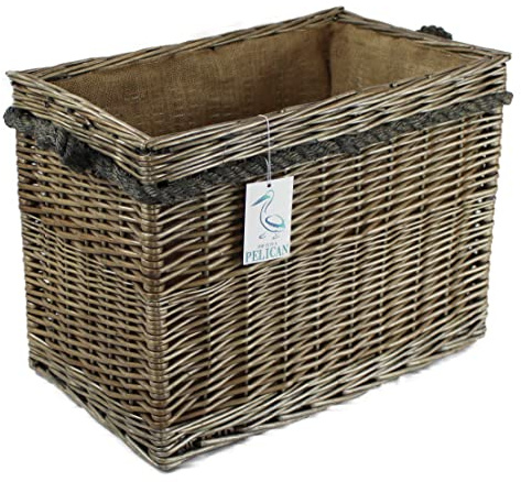 Range of Antique grey Wicker log baskets. Rope handles. Wood & kindling storage for home hearths and fireplace. Or shoes and toys (50 cm, Square)