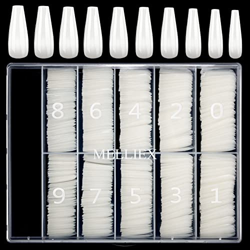 MELLIEX 500 Pièces Faux Ongles Naturel Capsules Ongles Acrylique Ballerine Capsules Americaine Ongles pour Femme