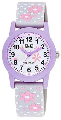 Q&Q Kinder-Uhr Silikon 10 Bar Motiv bunt Lernuhr Analog Quarz (grau weiß)