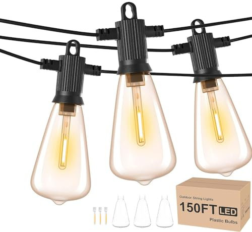 ZOTOYI Outdoor String Lights Mains Powered 150FT, Waterproof IP65 Festoon Lights Outdoor with 73+3Pcs Vintage Bulbs, Shatterproof Garden Lights for Backyard Outside Patio Party Pergola Wedding