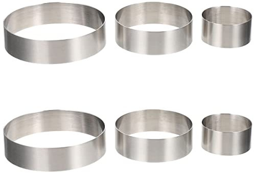 BESTonZON Kuchenformen 6 Stück Runde Kuchenringe Mousse Kuchen Edelstahl Gebäckring Ausstecherformen in Verschiedenen Größen für Bäckereibedarf (Silber) Kuchenschablonen
