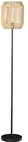 HOMCOM Lámpara de Pie para Salón Casquillo E27 Máx. 40W Lámpara de Suelo con Pantalla de Cuerda de Papel e Interruptor de Pie para Cocina Dormitorio Habitación Ø26x164 cm Natural y Negro