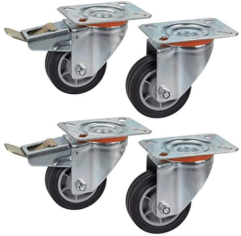 Dörner + Helmer Juego de 4 ruedas giratorias de 80 mm TPE, placa de 100 x 85 mm, mezcla de ruedas, capacidad de carga 150 kg/set