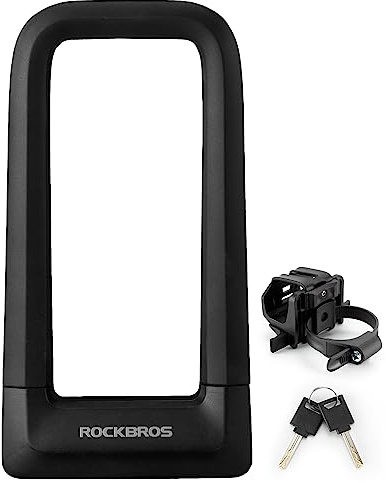 ROCKBROS Bike U Lock, Heavy Duty Anti Theft with Cable Silicone Cover (Max 22.5MM Bike U Lock+Keys+Mounting Bracket)