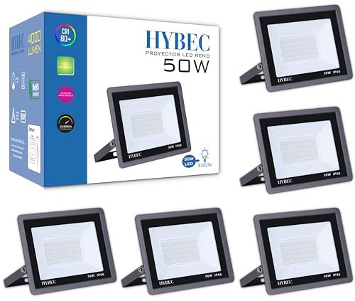CLAR - Projecteur LED Extérieur 50W 4000K IP65, Spot LED Blanc Neutre pour Jardin, Terrasse ou Façade (Pack 5)
