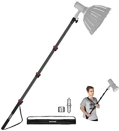 NEEWER 7.5ft/230cm Boom Pole Stand, Portable Telescopic Aluminum Handheld Light Stand with 1/4 3/8 5/8 Screw/Flip Lock/Shoulder Strap for Strobe Light Flash Microphone, Max. Load 11LB/5KG, MS-230C