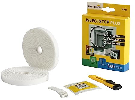 Schellenberg 50029 Nastro adesivo Plus per zanzariera in poliestere, fibra di vetro e tessuto di alluminio, lunghezza 5,6 m, inclusi accessori di montaggio, bianco