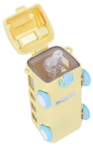 Luqeeg Wasserflasche für Kinder, 360° Auslaufsichere Wasserflasche in Busform mit Strohhalm Kinder Kleiner Trinkbecher Cartoon Wasserkrug Spielzeug für Zuhause Schule Outdoor (Gelb 500 ml)