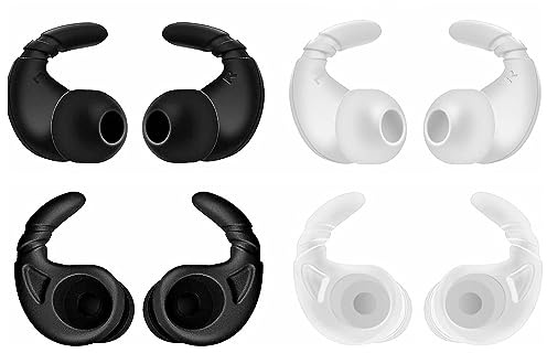 JNSA Ear Tip Anti-Slip Sports Earbuds Tips Ear Fins Wingtips Noise Isolation Replacement Eartips Adapters for in-Ear Earphones 4mm to 6mm Nozzle Attachment 4 Pairs, Black and White HT4BW