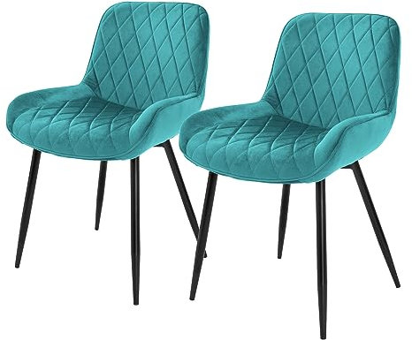 ML-Design 2er Set Esszimmerstühle, Petrol, Sitzfläche aus Samt, Metallbeine, Esszimmerstuhl mit Rücken- und Armlehnen, Küchenstühle Küchenstuhl Wohnzimmerstühle Wohnzimmerstuhl Polsterstuhl Stühle