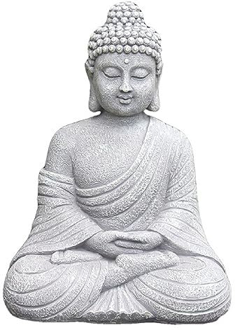 Pevfeciy Budas Grandes de Jardin Estatua de Buda Feng Shui Decoración Figura de Resina Figura H-23cm / 0.2kg, Óptica de Piedra Artificial, Gris Claro,Natural