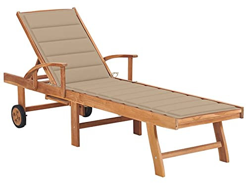 BaraSh Sonnenliege mit Auflage Beige Massivholz Teak Relaxliege Saunaliegen Kippliegen