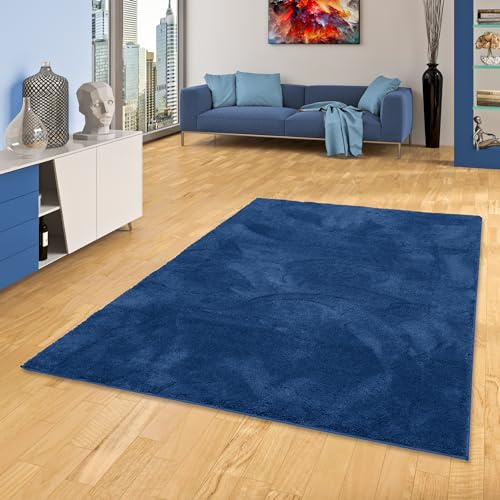 Pergamon Luxe Super Doux Tapis à Poils Longs Moelleux Doux Salon Chambre à Coucher Silky Bleu foncé