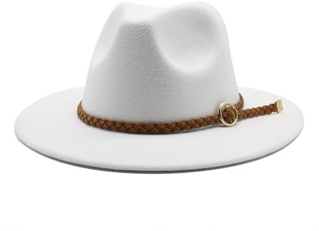NOAMED Fengyan Hats Wollmütze, 7 cm, große Krempe, warme Herbst- und Wintermütze, Filzhut, weiß, Medium(56-58cm)