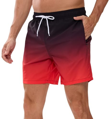 Bañador Hombre de Secado Rápido Impermeable Bañadores Largo, Traje de Baño para Natacion Piscina Corto Pantalones, Verano Shorts Hombre de Playa Arena Deportes XL Negro Rojo