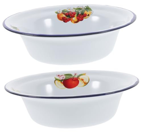 MAGICLULU 2piezas Enamelware Vintage De Esmalte Cuenco Para Bbq y Masa Recipiente Grueso Para Pasteles y Sopa Diseño Retro Para Cocina y Servicio Hogar