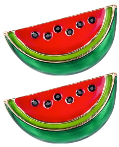 DEARMAMY Wassermelonen-Emaille-Anstecknadel: 2 Süße Emaille-Anstecknadeln – Fruchtförmige Cartoon-Brosche Für Sommergeschenke Geburtstag Reverskragen Accessoires Taschen Rot