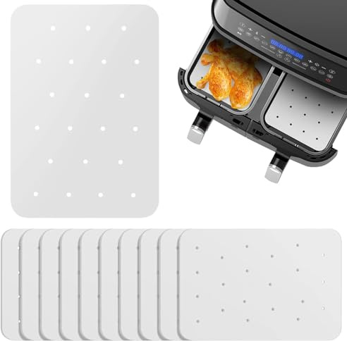 LuxeGlee 200pcs Air Fryer Paper Liners, Oil Absorbing Non-Stick Perforated Parchment Paper Sheets for Ninja Foodi Dual Air Fryer, Steaming Paper for Air Fryer Steaming Basket, White