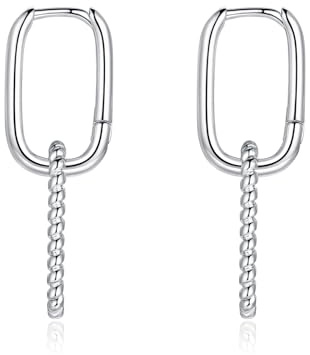 Bewenda 925 Sterling Silver Double Oval Hoop Earrings, Convertible Link for Women, Drop With Zircon, Small Paperclip Chain Hypoallergenic Sleeper