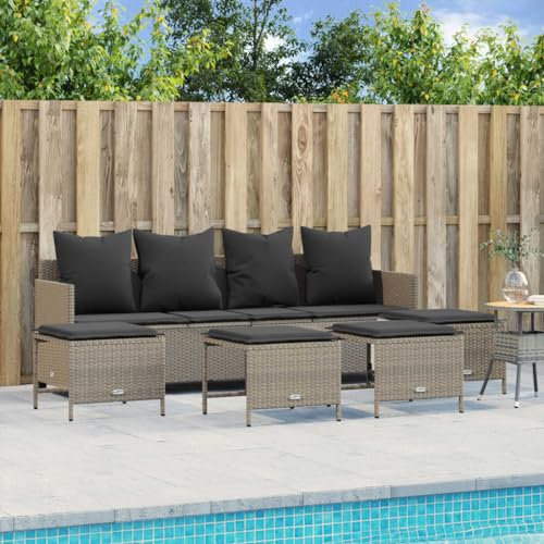 Homgoday 5-TLG. Gartensofa 4-Sitzer Gartenlounge Balkonmöbel Gartenmöbel Loungemöbel Sitzgruppe Gartenbank Loungesofa Sofagarnitur mit Kissen Ecksofa für Balkon Terrasse Hellgrau Poly Rattan