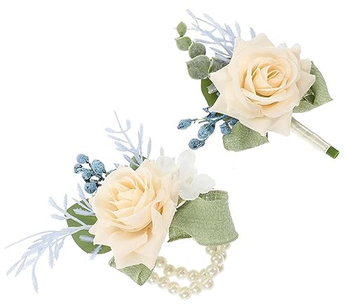 VINTORKY Hochzeits-ansteckblume Boutonniere-Set Armband für Brautjungfern und Bräutigam