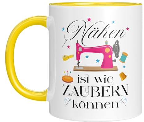 LIEBTASTISCH Kaffeetasse für Näherinnen mit Spruch | Nähen ist wie Zaubern können, mit Motiv Nähmaschine | Kaffeebecher 330 ml | Geschenkidee