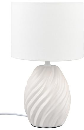 Reality Leuchten Lampe de table MELVA R51771031, Base Céramique Blanc mat, Abat-jour Tissu Blanc, excl. 1x E14