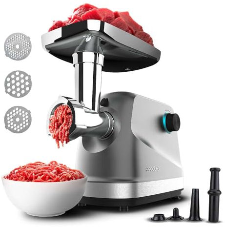 Cecotec Picadora Eléctrica de Carne Crusher 1400 Steel, 1360 W, Óptimo para Picar, Trocear y Cortar, 1 Cuchilla Acero Inox y 3 Placas de Corte con agujeros para 3 mm, 5 mm y 7 mm