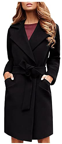 Generisch Mantel Damen Elegante Lang Wollmantel Outdoorjacke Winddicht Warm Schwarz Windjacke Trenchcoat Winter Einfarbige Wintermantel Übergangsmantel Cardigan Beige Freizeitjacke Outwear