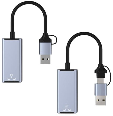 CIGTSICO USB A/C to Ethernet Adapter, Aluminum RJ45 Thunderbolt LAN Network Adapter for iPhone 15 Pro/Max, MacBook Pro/Air, iPad, Laptop, Switch